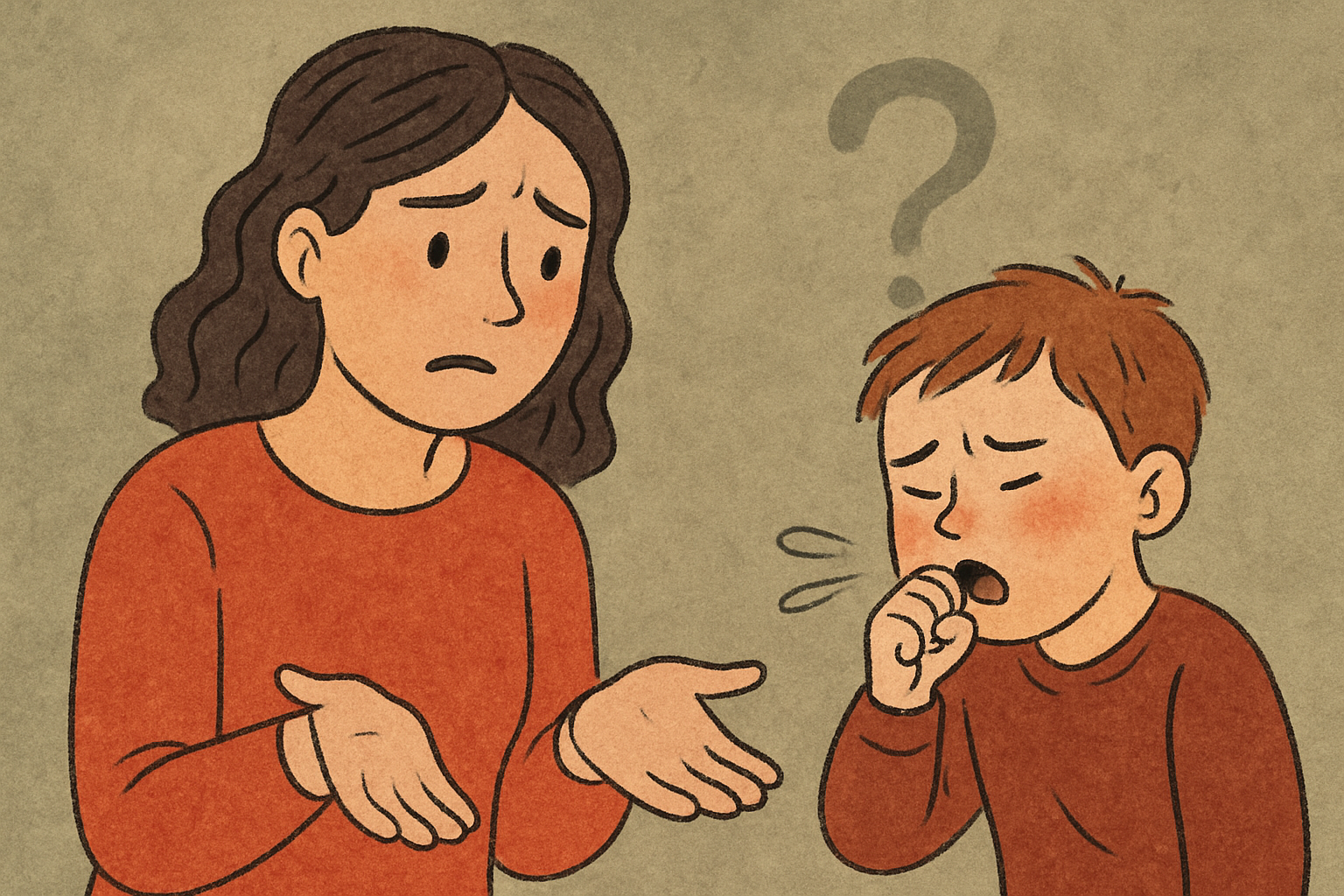 Zdezorientowana mama i kaszlące dziecko