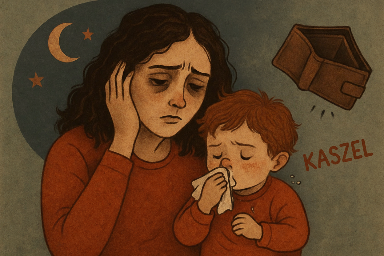 Mama i dziecko walczące z nocnym kaszlem